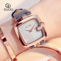 GUOU Korean Style Charm Dress Ladies Watches Quartz Casual Leather Bracelet Fashion Watch Square Dial Analog Wristwatch Reloj